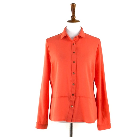 Marsel Tops - Marsel Orange Lace Back Peplum Hem Blouse